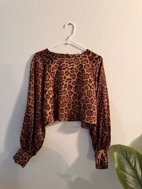 Source Unknown Brown Leopard Print Cropped Blouse